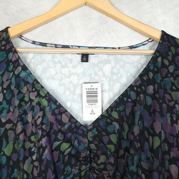 Torrid Dress Womens 2X 18-20 Black Print Tiered Mesh Whimsy Fairy Goth Babydoll - Picture 2 of 16